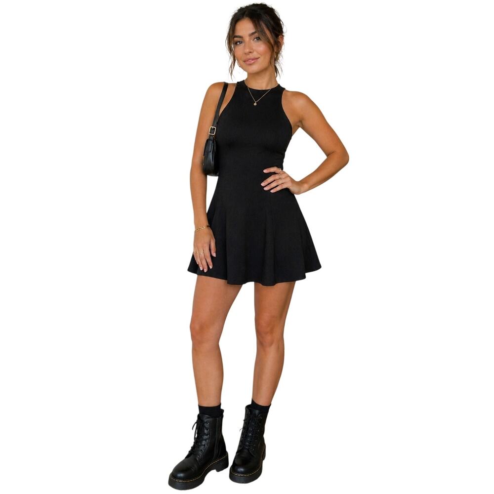 H&M Divided Black Fit & Flare Mini Dress Sleeveless Size 6